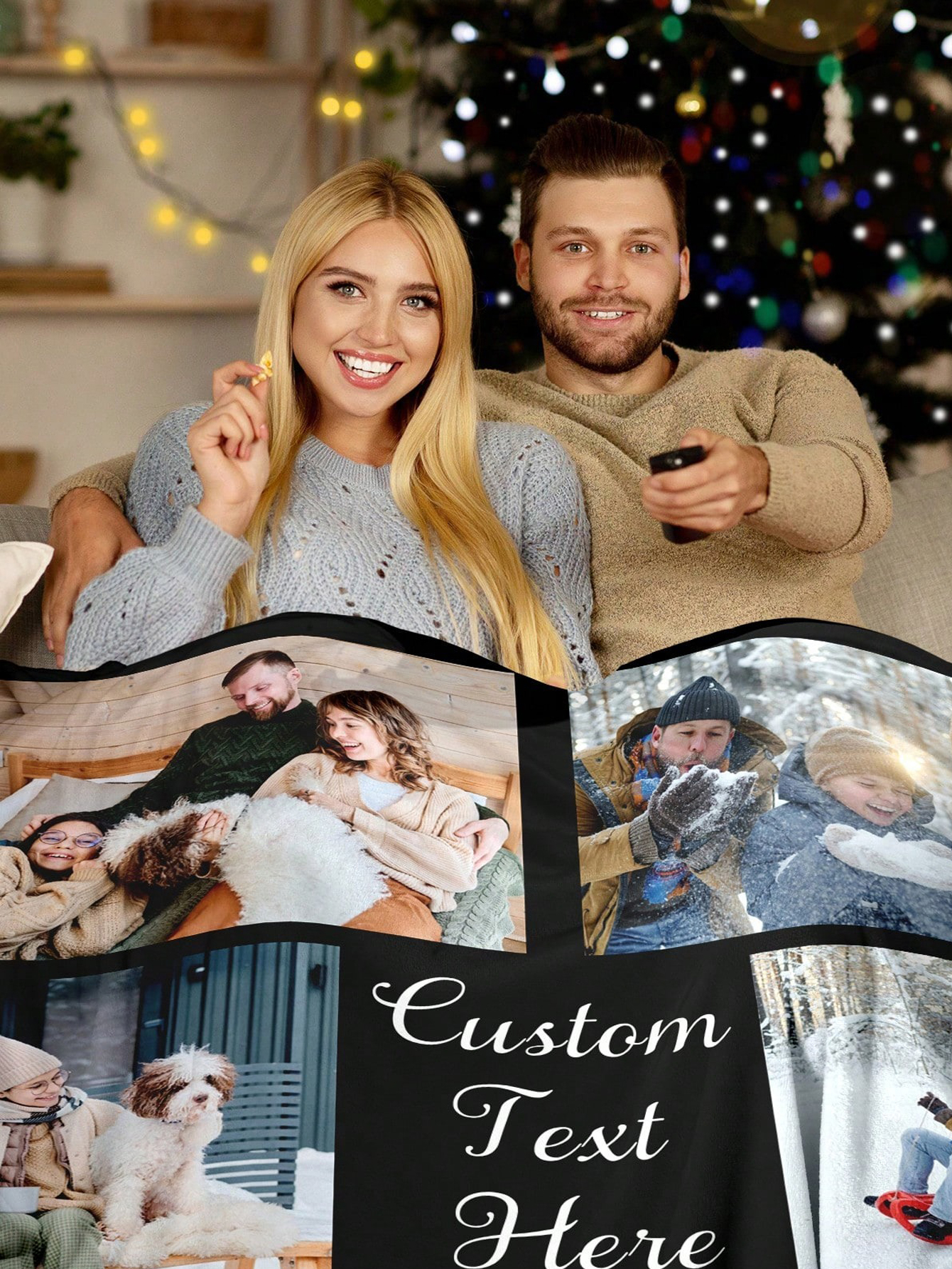Custom Photo and Text Flannel Blanket Personalized Photo Collage and Text Customization